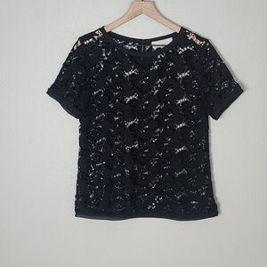 LOFT Black Crochet Lace Patterned Top Size Small